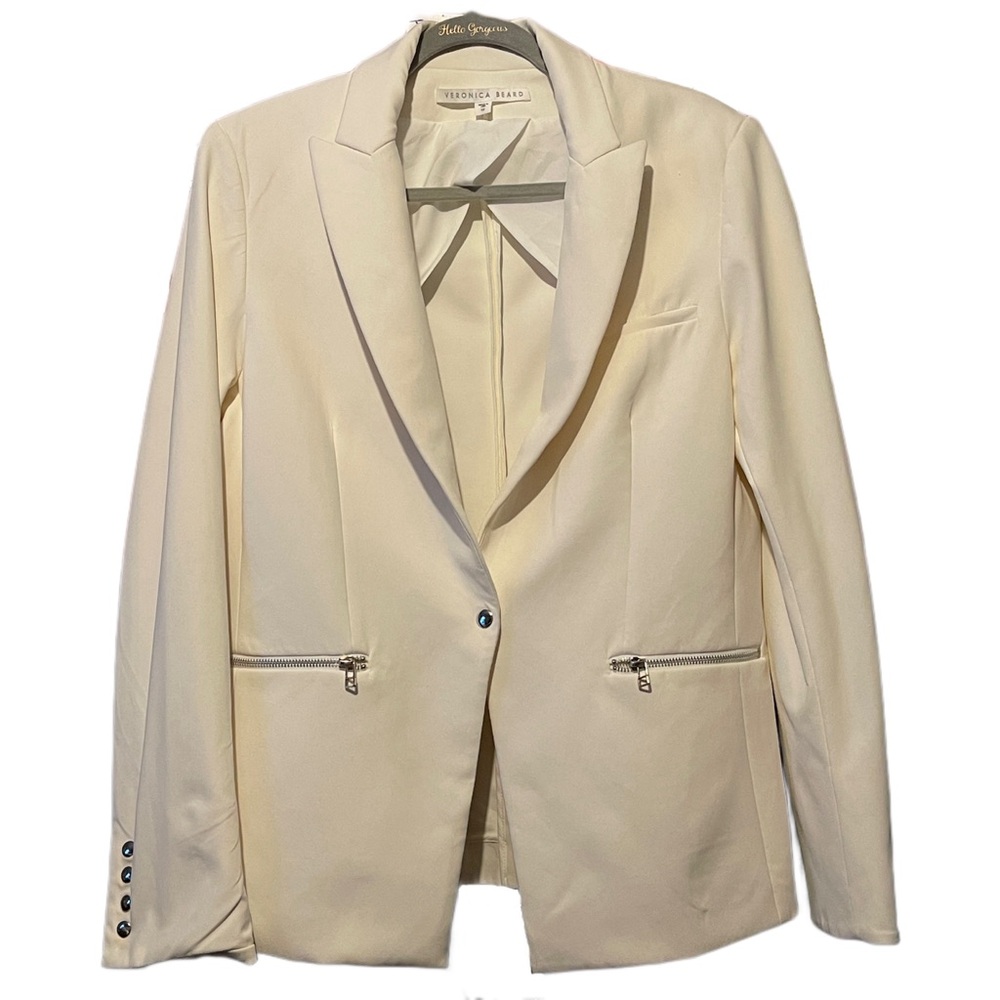 Veronica Beard Scuba Blazer Jacket Zip Pockets Size 12